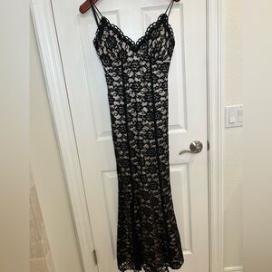 Black lace long evening dress